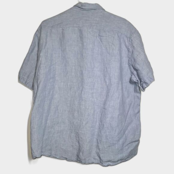 J Crew Men's Blue Linen Button Up Short Sleeve Shirt Large - Picture 2 of 8